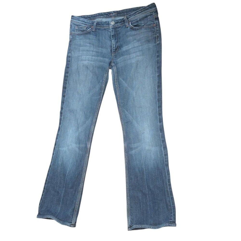 7 FOR ALL MANKIND Flynt Jeans 32 Bootcut Blue Wash Low Rise Y2K Aesthetic